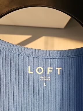 LOFT Ribbed Light Blue Crewneck Top